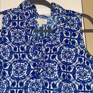 Blue and white ruffled top